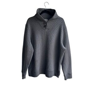 Billy Reid Mens XXL Quilted Mock Neck Pullover Grey Elbow Patches Button Placket